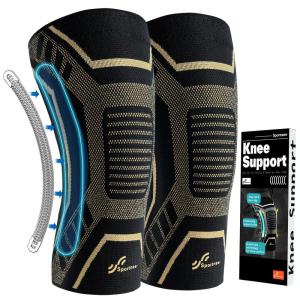 Sportneer Knee Brace with Dual Side Stabilizers – Maximum Support Compression Knee Sleeve for Men & Women, Anti-Slip Knee Support for Running, Workout, Arthritis, ACL & Pain Relief (Black, Small(14.5″-16.5″))(Black-Copper)