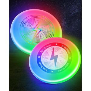 Sportneer LED Flying Disc, Light Up Frisbee with 3 Color Modes, Motion Sensor Glow Disc, USB-C Rechargeable 175g HDPE Outdoor Flying Disc for Night Games, Beach, Camping, Backyard(Color Printing+Hot Stamping 2 pack)