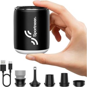 Sportneer Mini Air Pump: 1600mAh Rechargeable Air Pump for Inflatables with Hook, Magnetic and Light Function, Air Mattress Pump for Pool Floats, Sleeping Pads, Swimming Ring, Vacuum Storage Bags(Black)