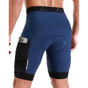 Sportneer Padded Bike Shorts for Men – 4D Padding Mens Bicycle Cycling Biking Clothing Shorts, Breathable and Absorbent(Dark Blue With Pockets)