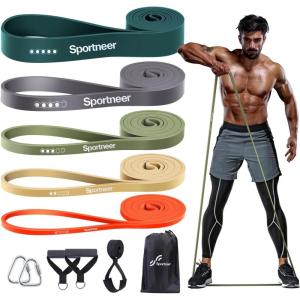 Sportneer Resistance Bands for Working Out: Pull Up Bands 5-130lb 5 Levels Exercise Bands Workout Bands Set with Handles & Door Anchor Pull Up Assist Bands for Men Women Resistance Training(Green Gray Orange)