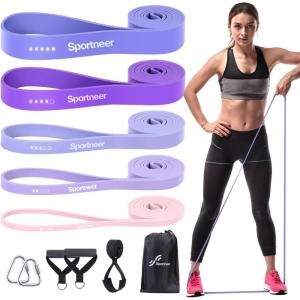 Sportneer Resistance Bands for Working Out: Pull Up Bands 5-130lb 5 Levels Exercise Bands Workout Bands Set with Handles & Door Anchor Pull Up Assist Bands for Men Women Resistance Training(Blue Pink Purple)