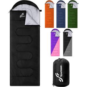 Sportneer Sleeping Bag, 3 Seasons Warm Cold Weather Sleeping Bags for Adults Kids Boys Girls with Compression Sack- Lightweight Camping Essentials Gear Accessories, Backpacking, Hiking(Black)