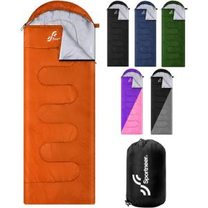 Sportneer Sleeping Bag, 3 Seasons Warm Cold Weather Sleeping Bags for Adults Kids Boys Girls with Compression Sack- Lightweight Camping Essentials Gear Accessories, Backpacking, Hiking(Orange)