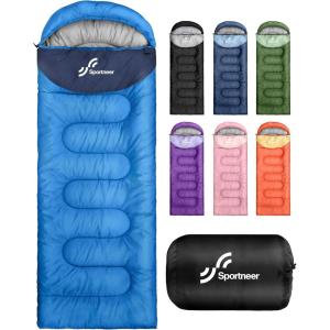 Sportneer Sleeping Bag for Adults & Kids, Cold Weather & Warm Waterproof Camping Sleeping Bag, Compact Portable for Camping Hiking & Travel(Light Blue + Dark Blue)