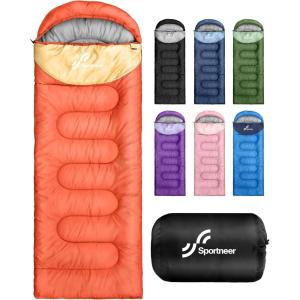 Sportneer Sleeping Bag for Adults & Kids, Cold Weather & Warm Waterproof Camping Sleeping Bag, Compact Portable for Camping Hiking & Travel(Orange + Yellow)