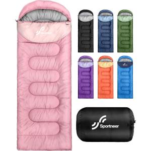 Sportneer Sleeping Bag for Adults & Kids, Cold Weather & Warm Waterproof Camping Sleeping Bag, Compact Portable for Camping Hiking & Travel(Pink + Light Pink)