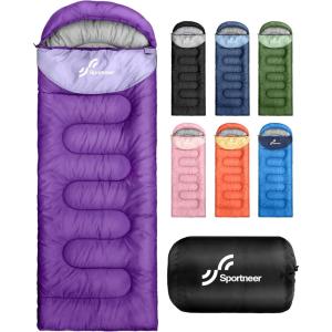 Sportneer Sleeping Bag for Adults & Kids, Cold Weather & Warm Waterproof Camping Sleeping Bag, Compact Portable for Camping Hiking & Travel(Purple + Light Purple)