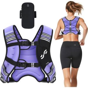 Sportneer Weighted Vest Woman: 8lb/12lb/15lb/20lb/25lb Weight Vest for Walking with Phone Bag, Adjustable Women Weighted Vest for Running Rucking Vest for Jogging Strength Training Weight Loss(Purple)