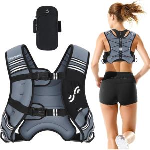 Sportneer Weighted Vest Woman: 8lb/12lb/15lb/20lb/25lb Weight Vest for Walking with Phone Bag, Adjustable Women Weighted Vest for Running Rucking Vest for Jogging Strength Training Weight Loss(Gray)