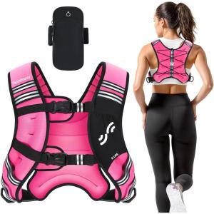 Sportneer Weighted Vest Woman: 8lb/12lb/15lb/20lb/25lb Weight Vest for Walking with Phone Bag, Adjustable Women Weighted Vest for Running Rucking Vest for Jogging Strength Training Weight Loss(Pink)