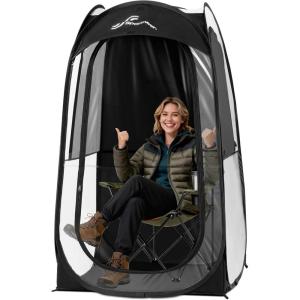 Sportneer XL Pop Up Sports Tent, 46″ L x 46″ W x 63.5″ H Clear TPU Outdoor Shelter for 1 Adult & 1 Child, All-Weather Warm Bubble Pod with Instant Setup, Wind & Rain Protection for Spectators(black)