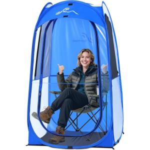 Sportneer XL Pop Up Sports Tent, 46″ L x 46″ W x 63.5″ H Clear TPU Outdoor Shelter for 1 Adult & 1 Child, All-Weather Warm Bubble Pod with Instant Setup, Wind & Rain Protection for Spectators(Blue)