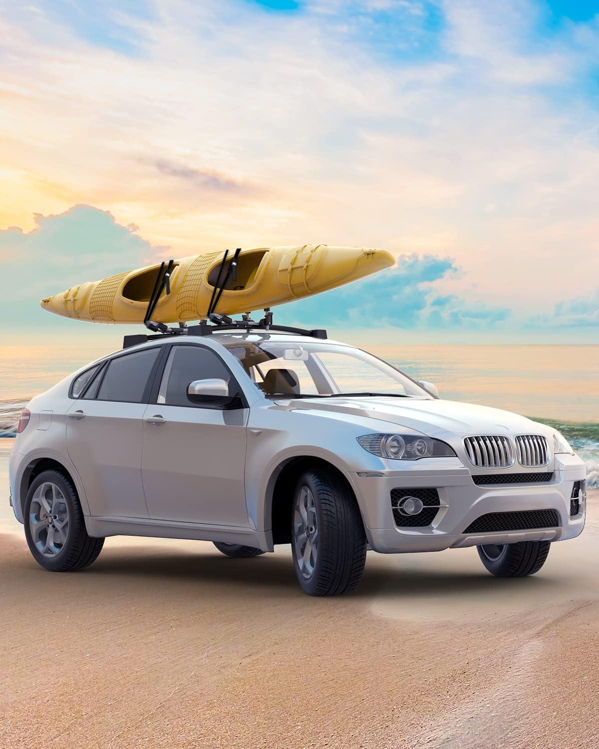 image:imageKayak Roof Rack Sportneer Folding Kayak Rack for SUV J Bar Rack for Canoe Cars Truck Universal Kayak Carrier for Paddleboard Surfboard Ski Board Mount on Crossbar with Tie Down Straps