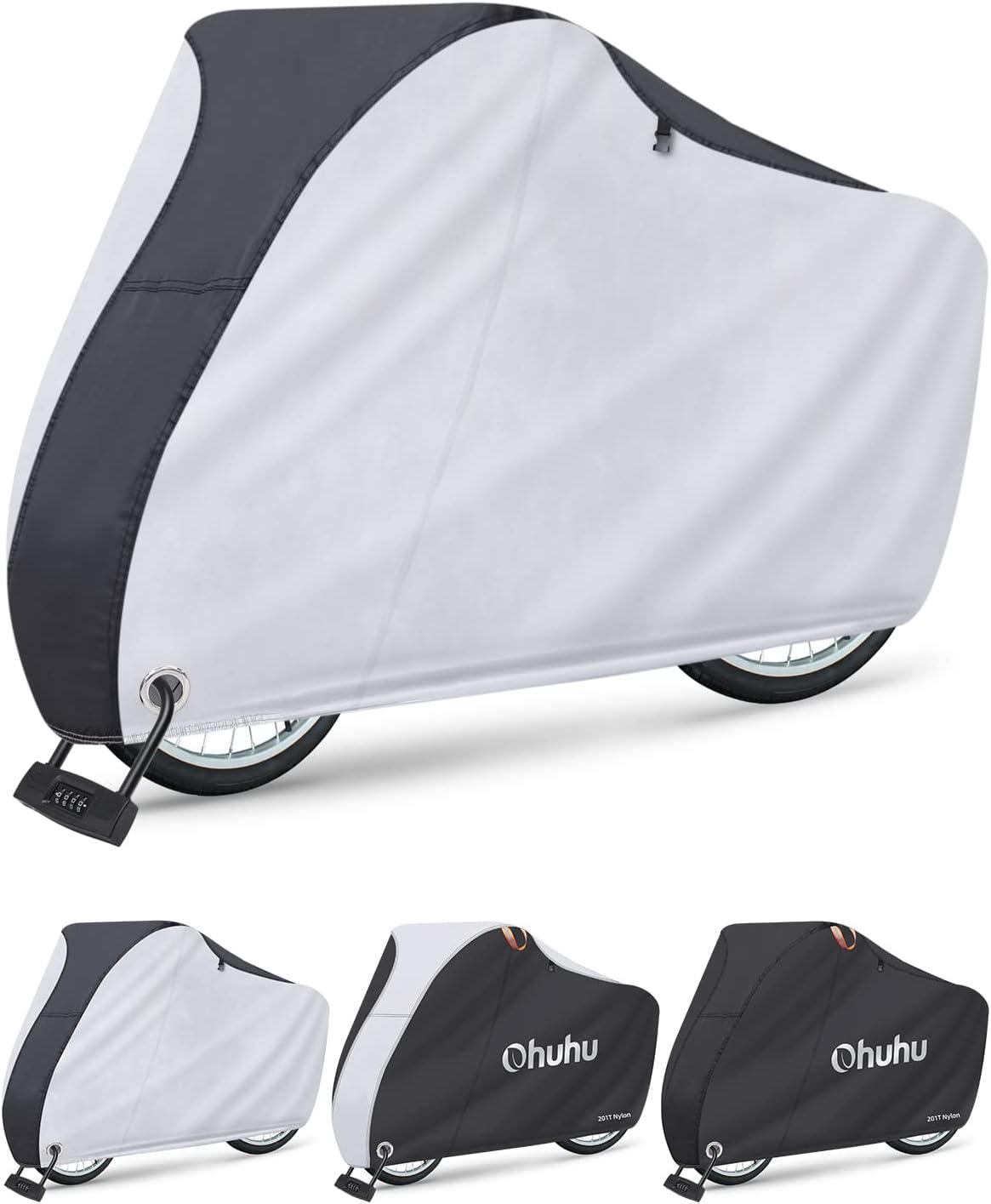 image:imageOhuhu Bike Cover Waterproof Outdoor Storage Bicycle Covers with Lock Hole for Mountain and Road Bikes Rain Sun Wind UV Proof