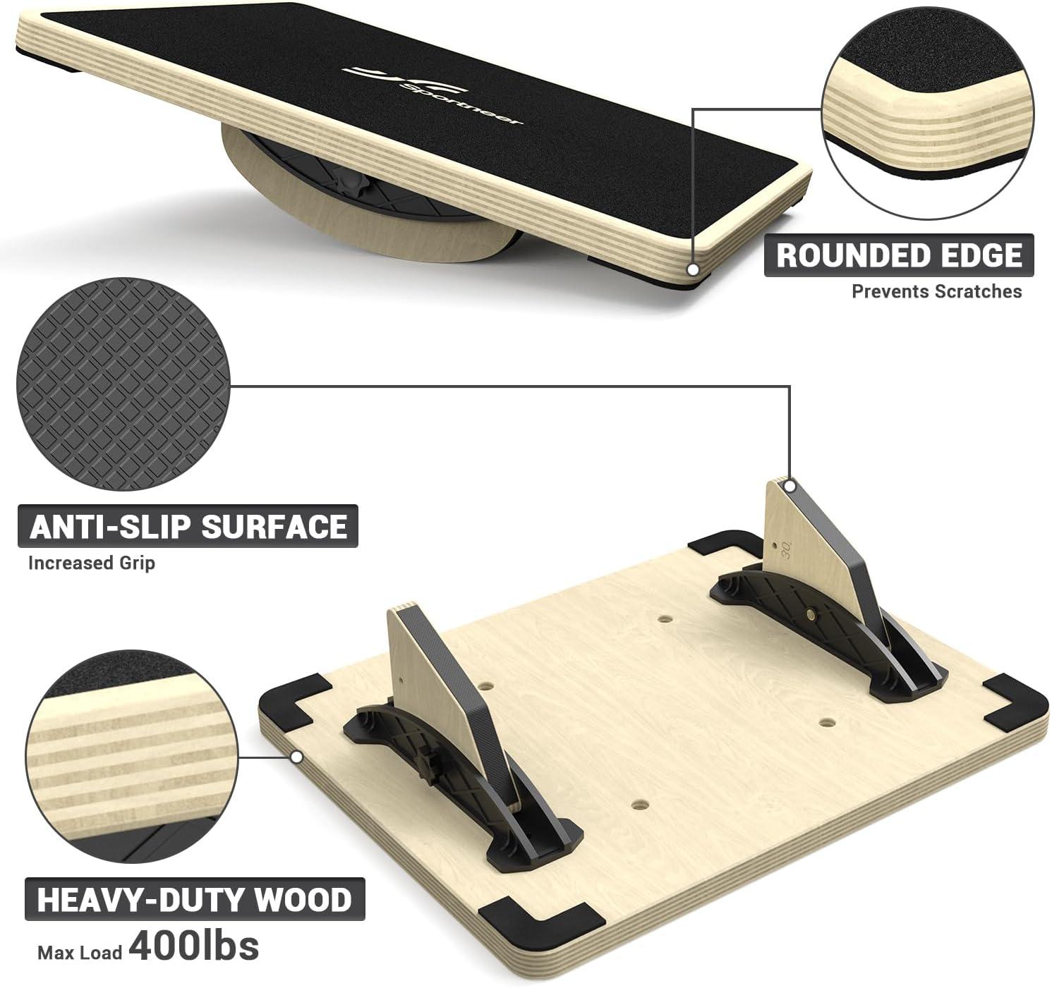 image:imageSportneer 2in1 Balance Board Adjustable Wobble amp Slant Board for Core Strength Stretching Rehab Standing Desk Home Gym WorkoutBlack