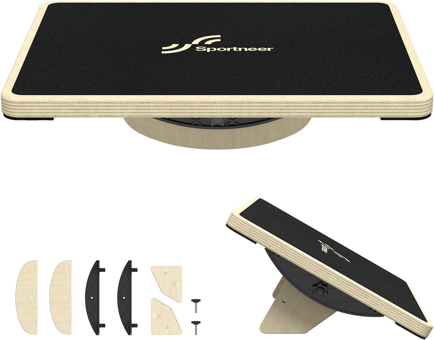image:imageSportneer 2in1 Balance Board Adjustable Wobble amp Slant Board for Core Strength Stretching Rehab Standing Desk Home Gym WorkoutBlack