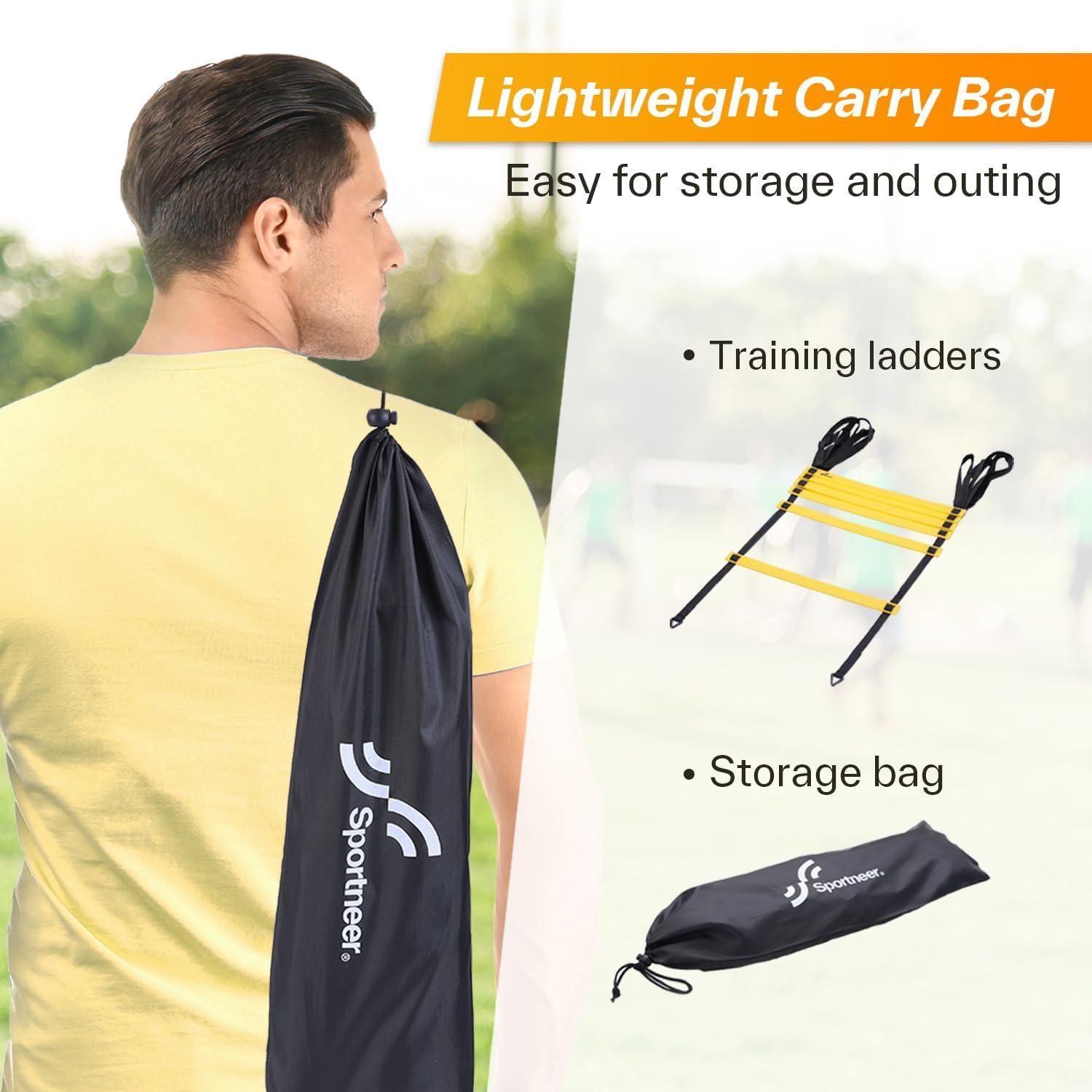 image:imageSportneer Agility Ladder Speed Training Set 12 Rungs 20ft Detachable Exercise Ladders in 2pcs 6 rungs Each with Ground Stakes for Soccer Football Footwork Training Ladder with Carry BagYellow