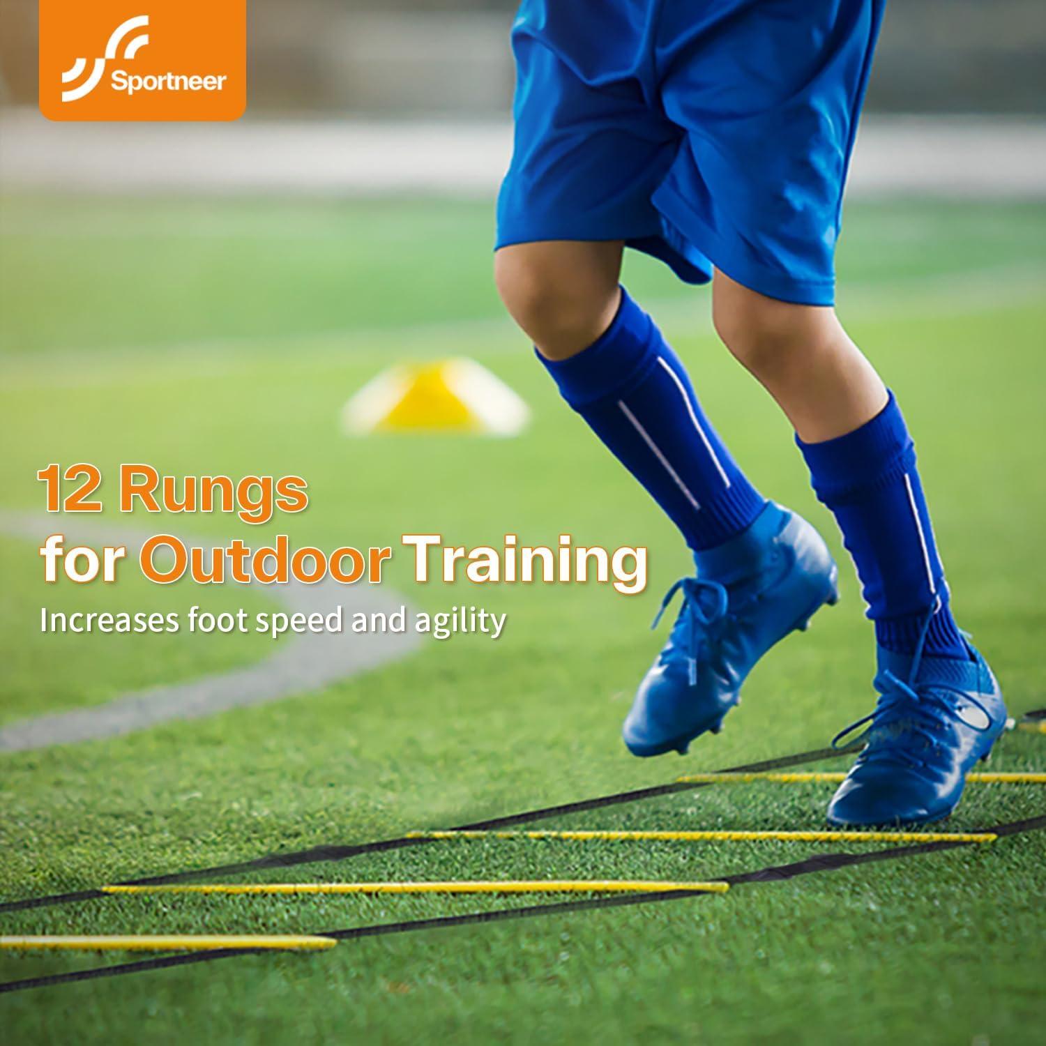 image:imageSportneer Agility Ladder Speed Training Set 12 Rungs 20ft Detachable Exercise Ladders in 2pcs 6 rungs Each with Ground Stakes for Soccer Football Footwork Training Ladder with Carry BagYellow