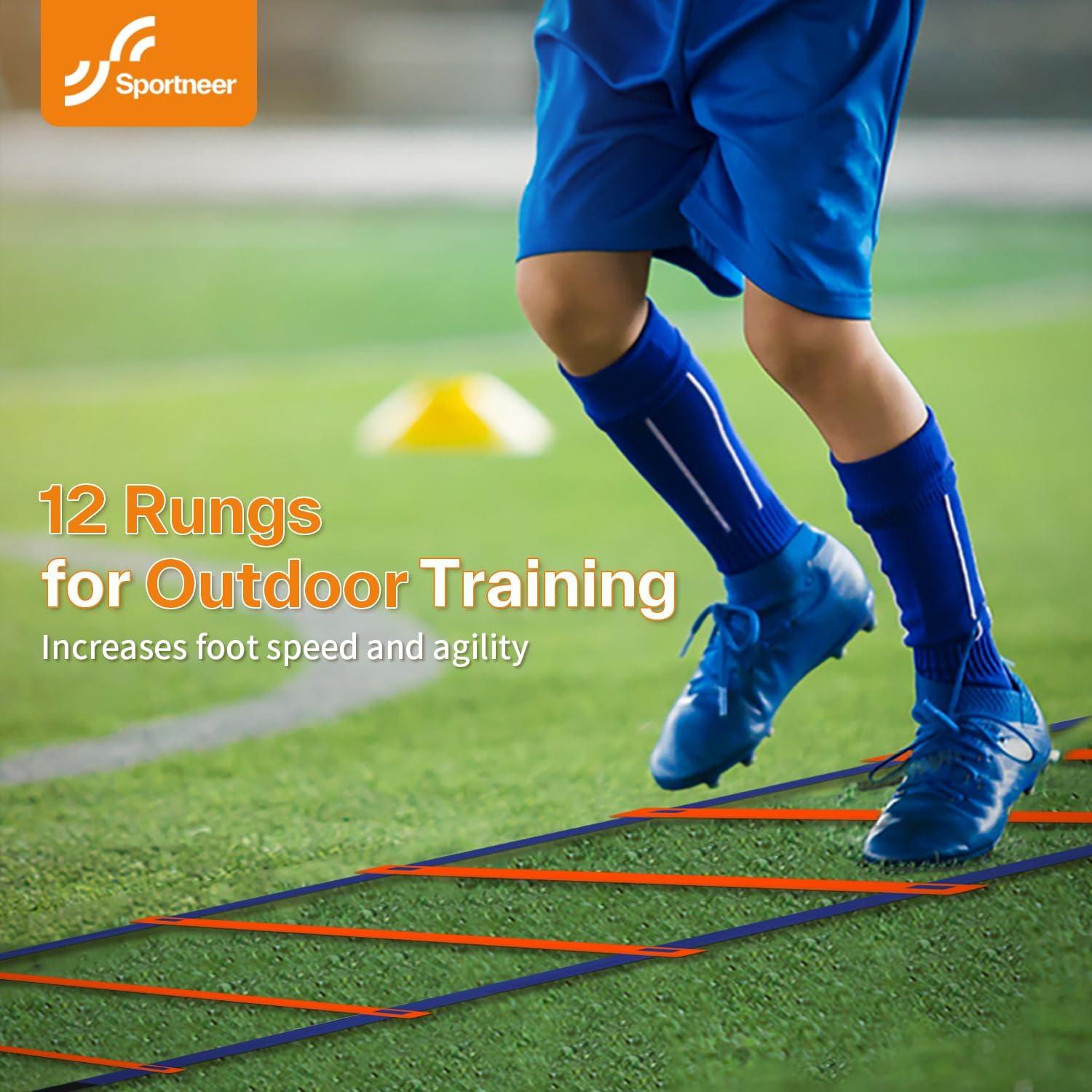 image:imageSportneer Agility Ladder Speed Training Set 12 Rungs 20ft Detachable Exercise Ladders in 2pcs 6 rungs Each with Ground Stakes for Soccer Football Footwork Training Ladder with Carry BagOrange