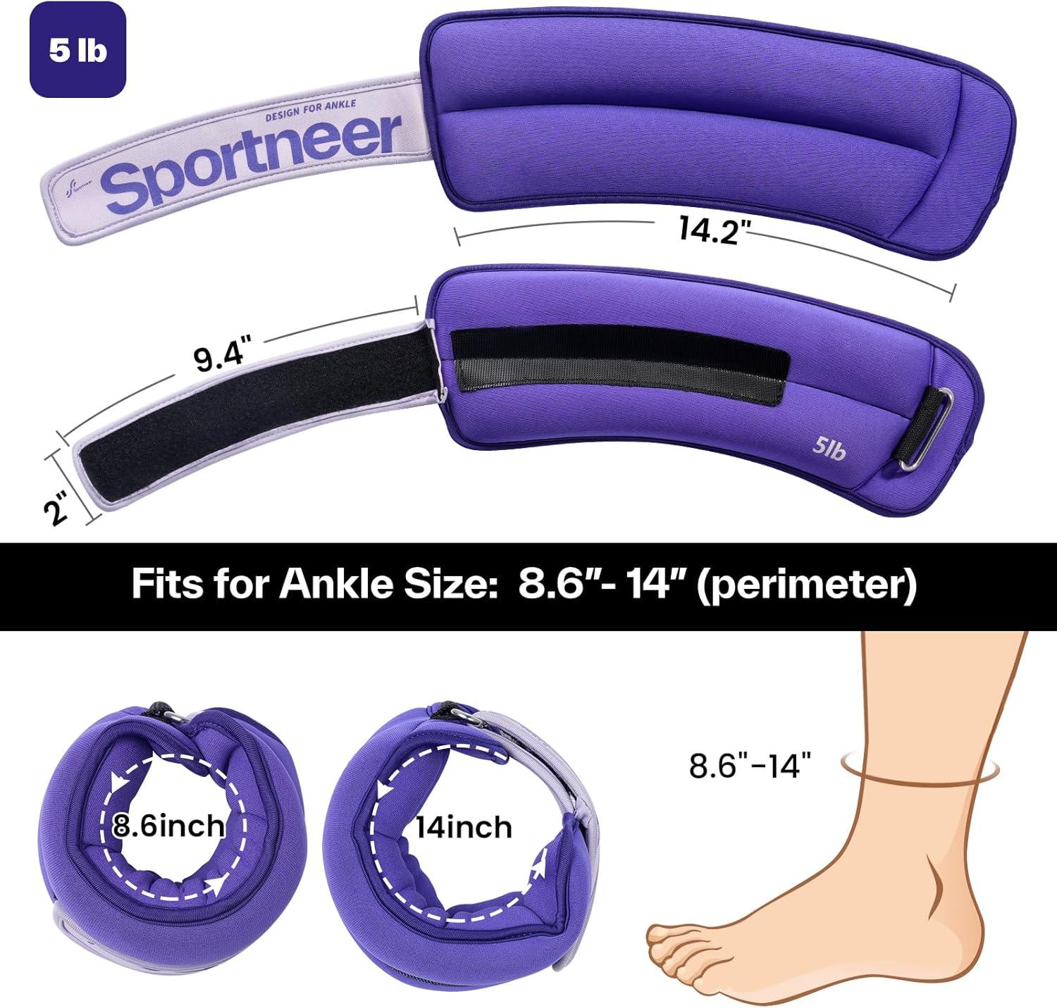 image:imageSportneer Ankle Weights 051235 LBS 1 Pair Wrist Leg Arm Weights for Women Men Kids Child with Adjustable Straps Strength Weighted for Jogging Running Walking Fitness Gym WorkoutPurple