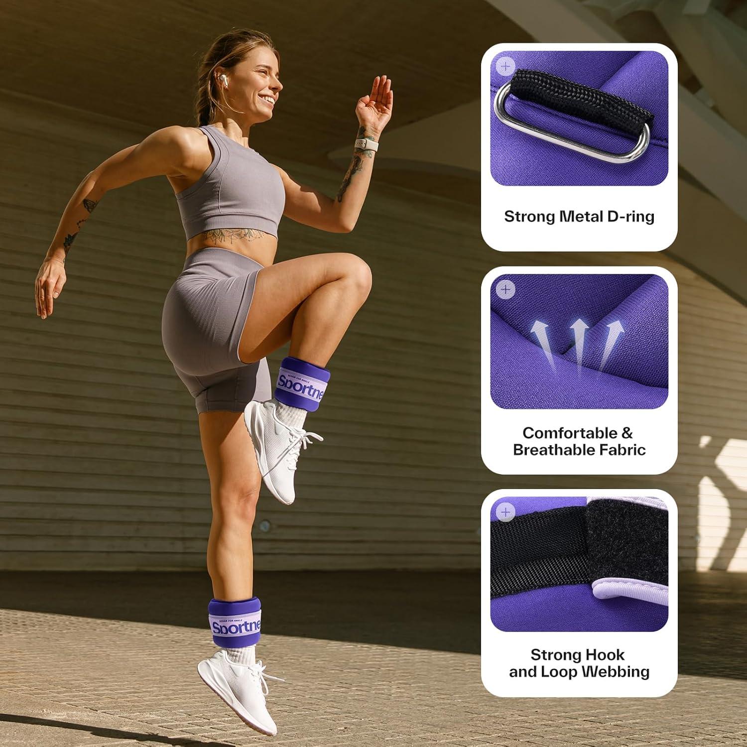 image:imageSportneer Ankle Weights 051235 LBS 1 Pair Wrist Leg Arm Weights for Women Men Kids Child with Adjustable Straps Strength Weighted for Jogging Running Walking Fitness Gym WorkoutPurple