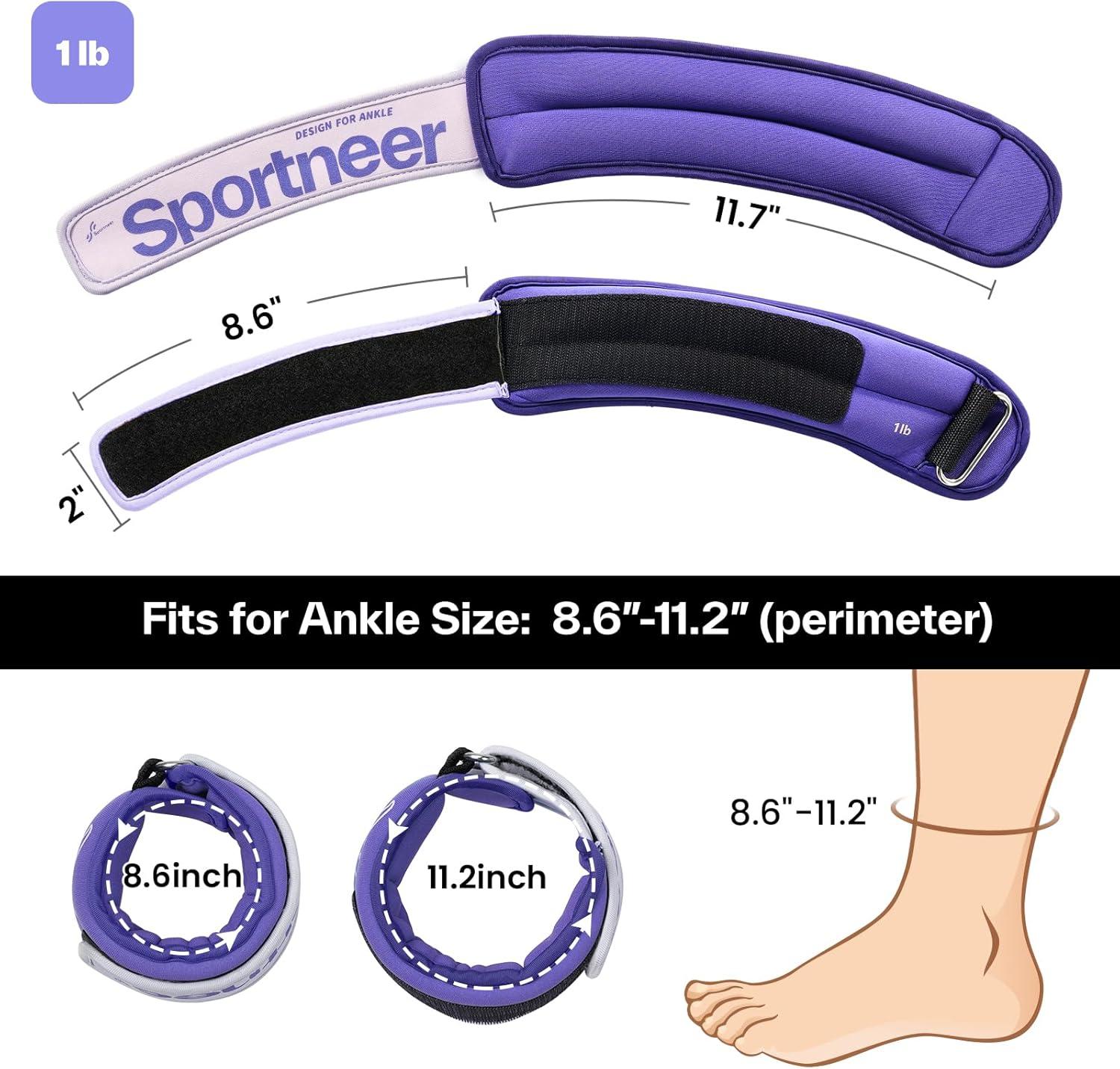 image:imageSportneer Ankle Weights 051235 LBS 1 Pair Wrist Leg Arm Weights for Women Men Kids Child with Adjustable Straps Strength Weighted for Jogging Running Walking Fitness Gym WorkoutPurple