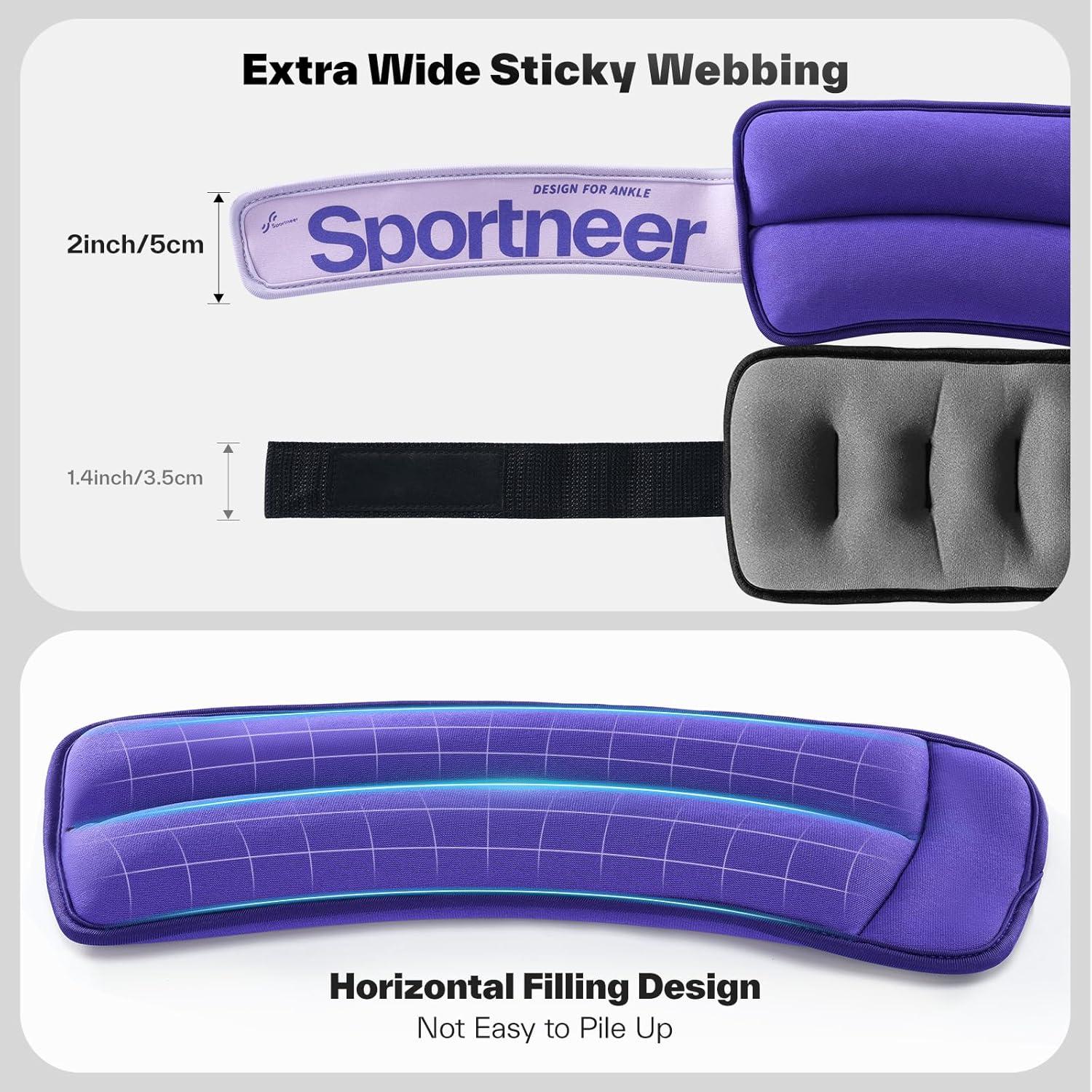 image:imageSportneer Ankle Weights 051235 LBS 1 Pair Wrist Leg Arm Weights for Women Men Kids Child with Adjustable Straps Strength Weighted for Jogging Running Walking Fitness Gym WorkoutPurple