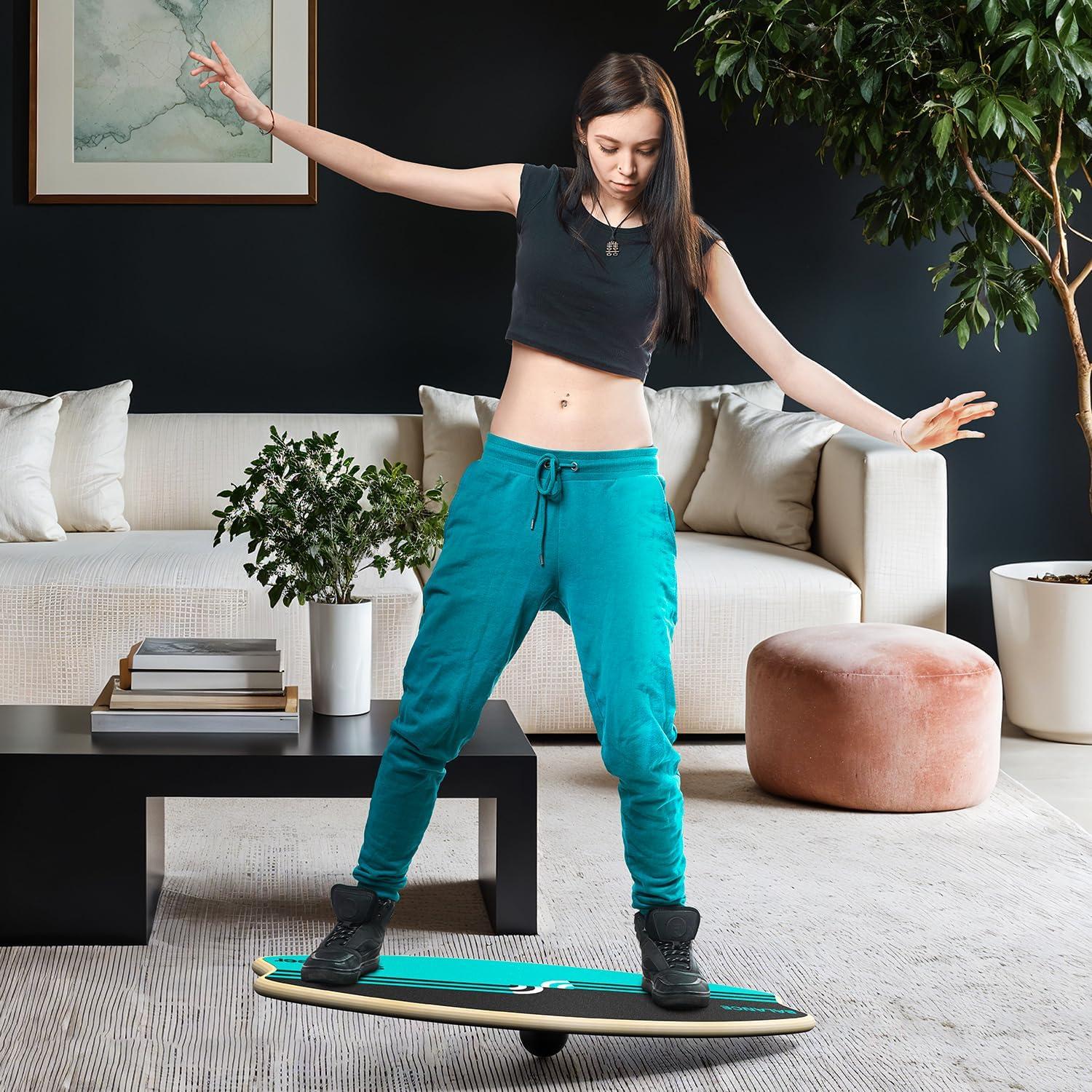 image:imageSportneer Balance Board 7 Modes Wobble Board with Adjustable Stoppers Exercise Balancing Stability Trainer for Improve Balance Surf Trainer amp Physical Therapy Roller and 28 Ball IncludedTurquoise