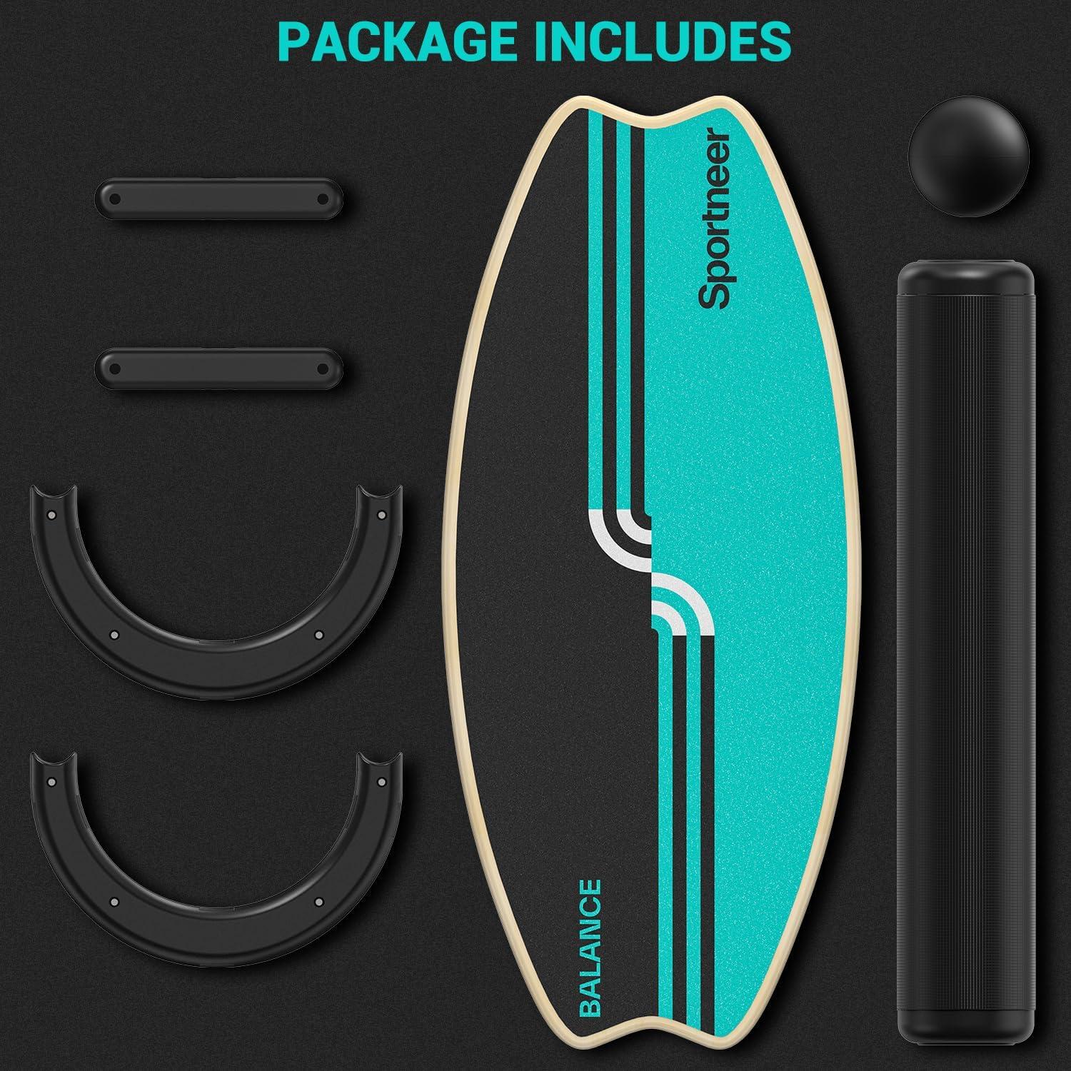 image:imageSportneer Balance Board 7 Modes Wobble Board with Adjustable Stoppers Exercise Balancing Stability Trainer for Improve Balance Surf Trainer amp Physical Therapy Roller and 28 Ball IncludedTurquoise
