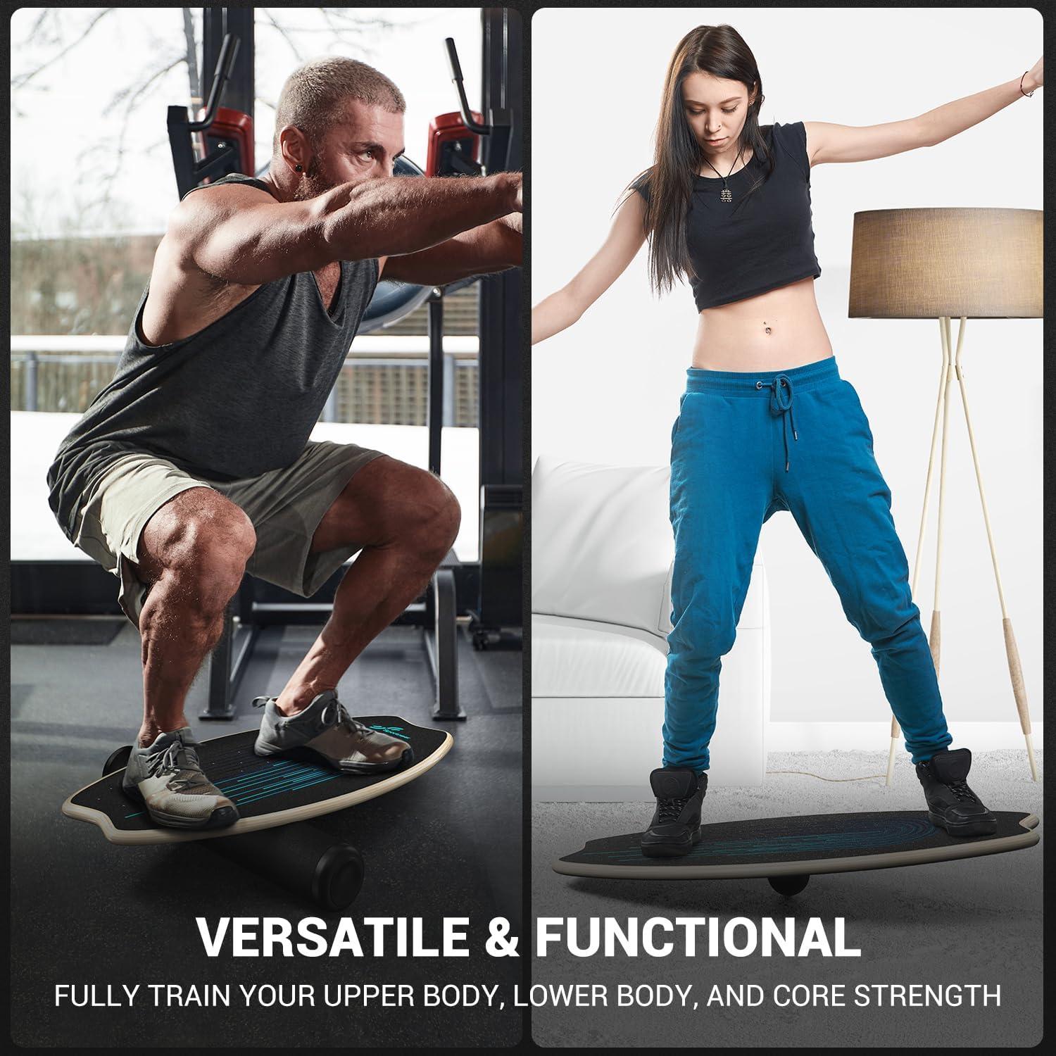 image:imageSportneer Balance Board 7 Modes Wobble Board with Adjustable Stoppers Exercise Balancing Stability Trainer for Improve Balance Surf Trainer amp Physical Therapy Roller and 28 Ball IncludedLight Blue Black