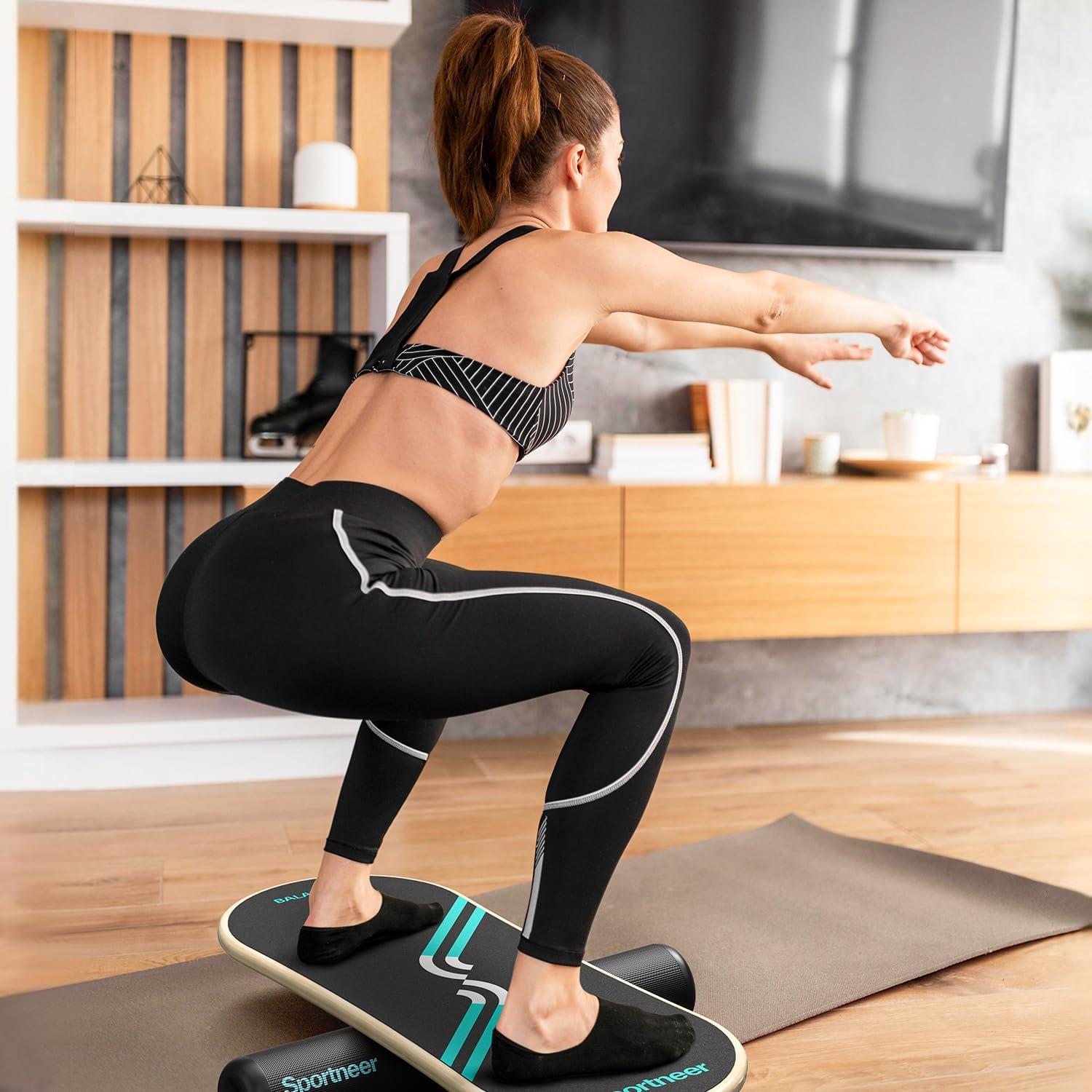 image:imageSportneer Balance Board 7 Modes Wobble Board with Adjustable Stoppers Exercise Balancing Stability Trainer for Improve Balance Surf Trainer amp Physical Therapy Roller and 28 Ball IncludedBlackTurquoise