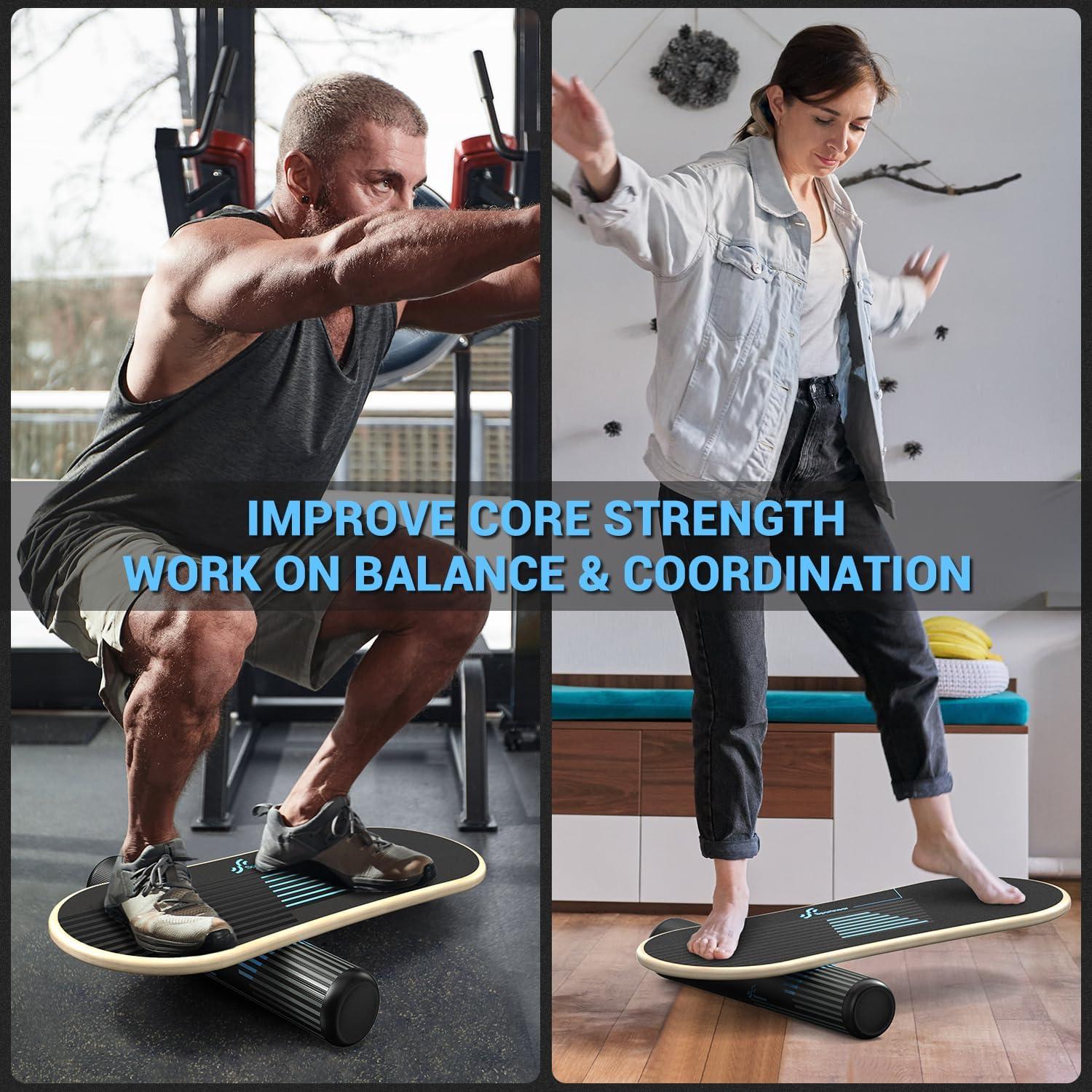 image:imageSportneer Balance Board 7 Modes Wobble Board with Adjustable Stoppers Exercise Balancing Stability Trainer for Improve Balance Surf Trainer amp Physical Therapy Roller and 28 Ball IncludedBlue