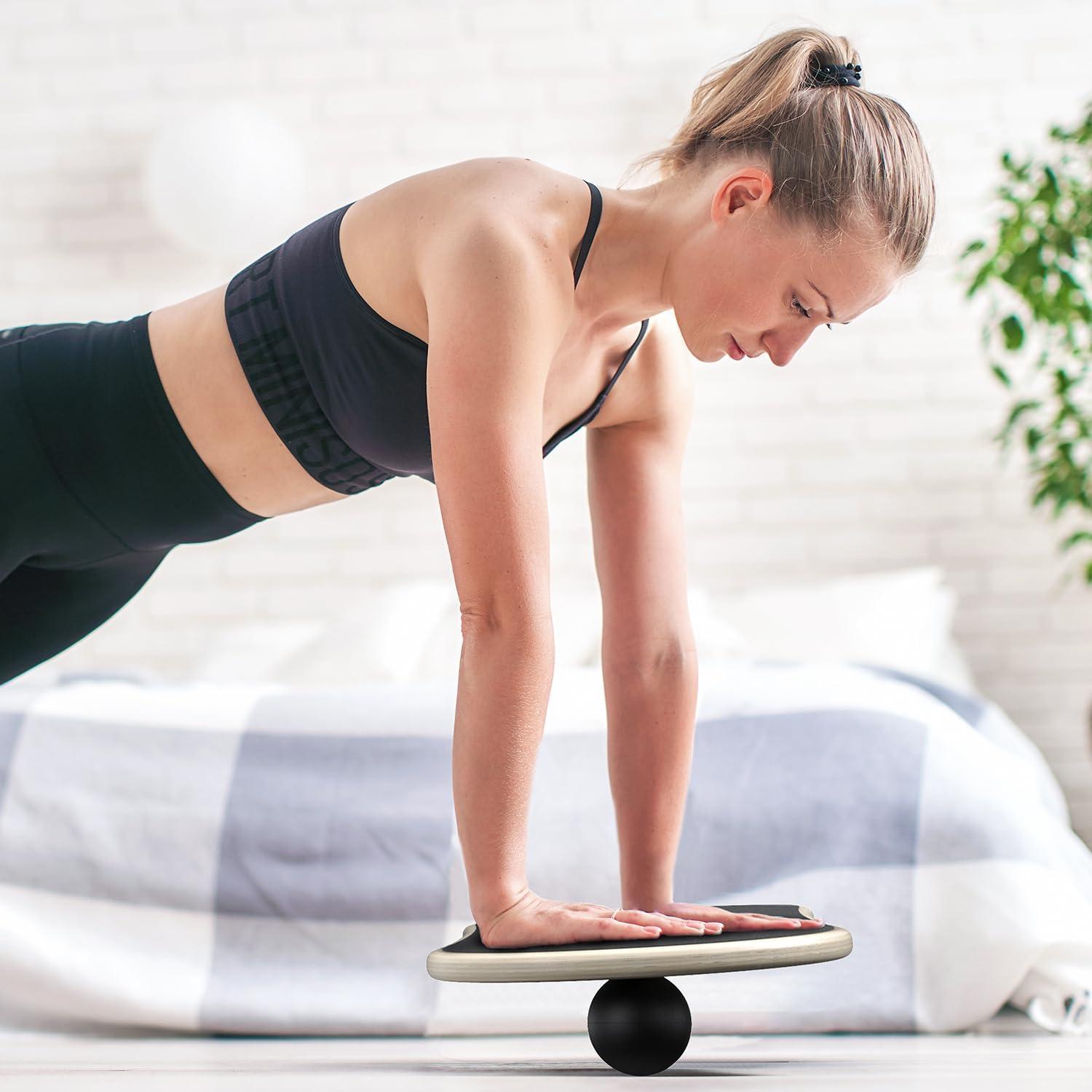 image:imageSportneer Balance Board 7 Modes Wobble Board with Adjustable Stoppers Exercise Balancing Stability Trainer for Improve Balance Surf Trainer amp Physical Therapy Roller and 28 Ball IncludedBlackTurquoise