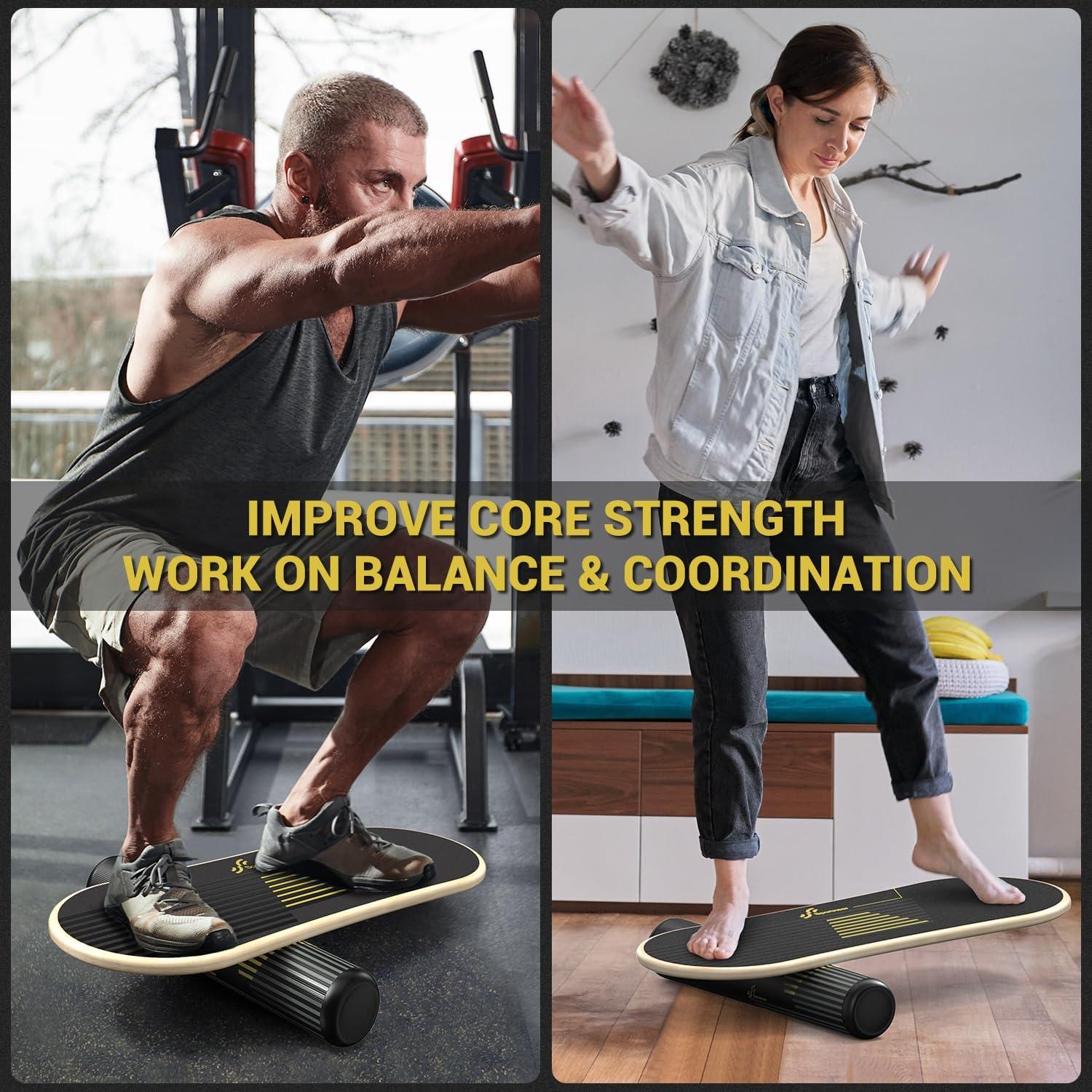 image:imageSportneer Balance Board 7 Modes Wobble Board with Adjustable Stoppers Exercise Balancing Stability Trainer for Improve Balance Surf Trainer amp Physical Therapy Roller and 28 Ball IncludedGold