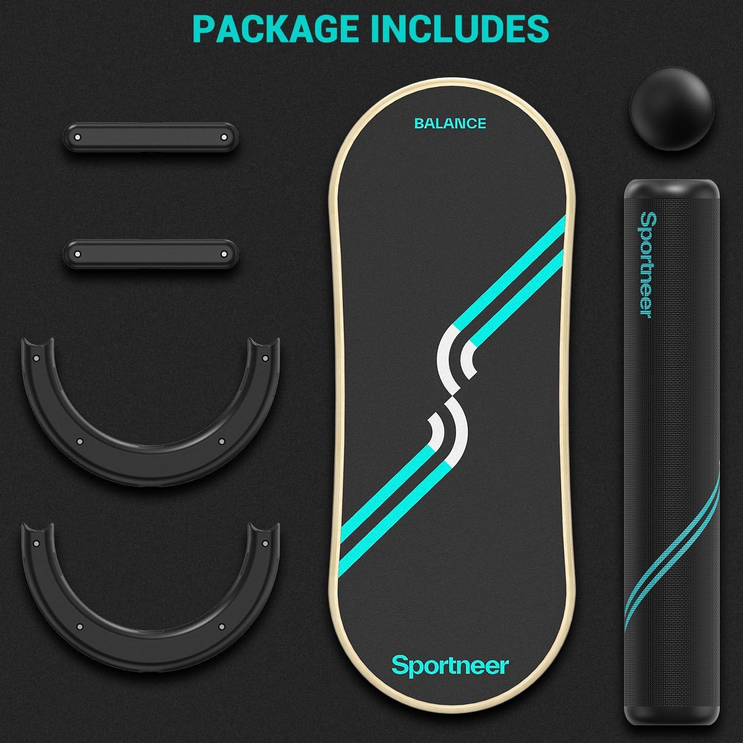 image:imageSportneer Balance Board 7 Modes Wobble Board with Adjustable Stoppers Exercise Balancing Stability Trainer for Improve Balance Surf Trainer amp Physical Therapy Roller and 28 Ball IncludedBlackTurquoise