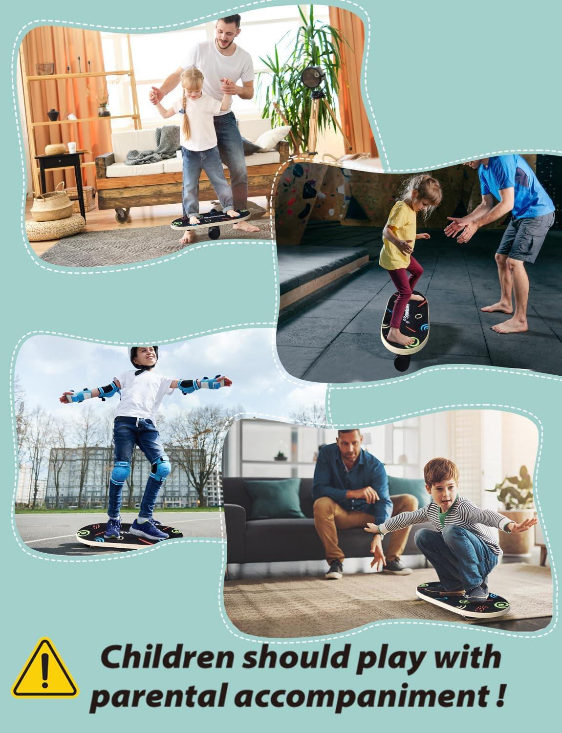 image:imageSportneer Balance Board Kids Wooden Wobble Board for Kids Safe and Sturdy Balance Trainer Kids Balance Board for 35 612 With Semicircular Wobble Blocks