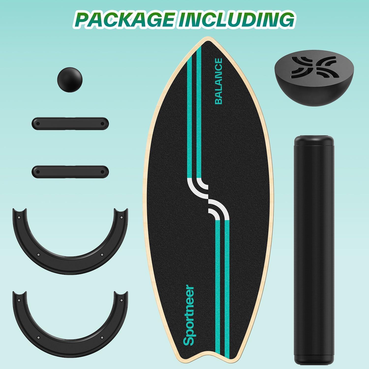 image:imageSportneer Balance Board Upgrade 8in1 Wooden Wobble Board with Roller Rubber Ball amp Half Ball Balance Trainer for Adults Core Strength amp Physical Therapy Equipment 450 LBS