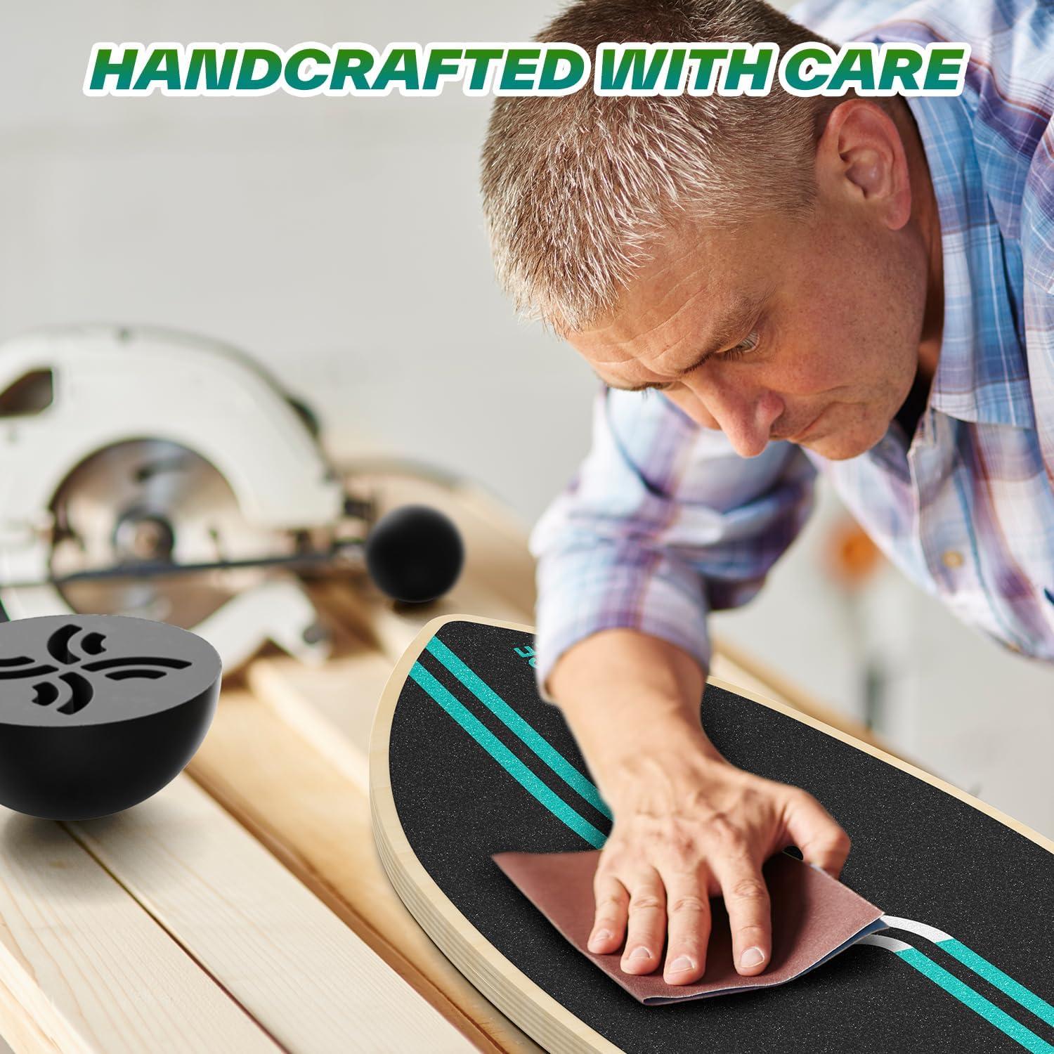 image:imageSportneer Balance Board Upgrade 8in1 Wooden Wobble Board with Roller Rubber Ball amp Half Ball Balance Trainer for Adults Core Strength amp Physical Therapy Equipment 450 LBS