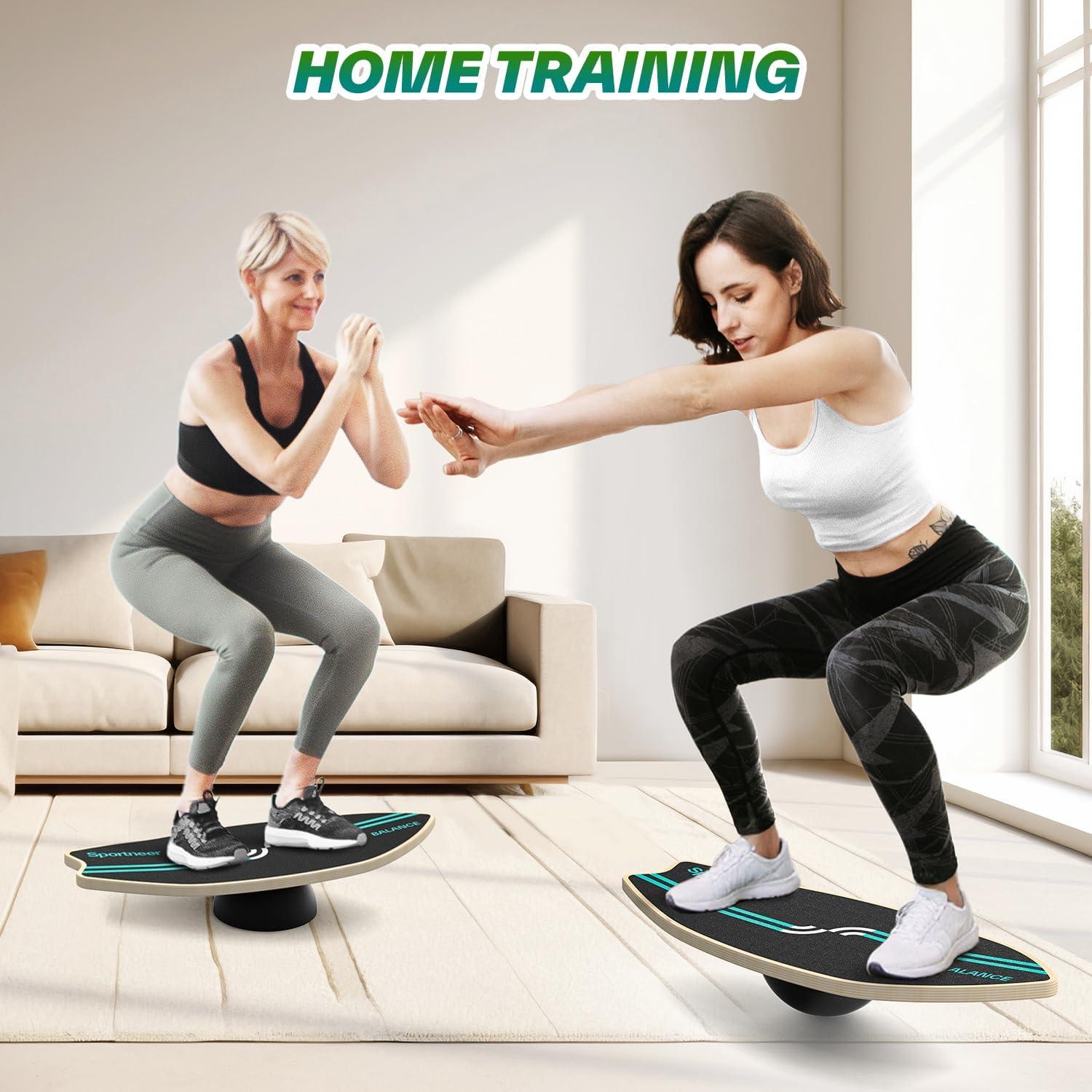 image:imageSportneer Balance Board Upgrade 8in1 Wooden Wobble Board with Roller Rubber Ball amp Half Ball Balance Trainer for Adults Core Strength amp Physical Therapy Equipment 450 LBS