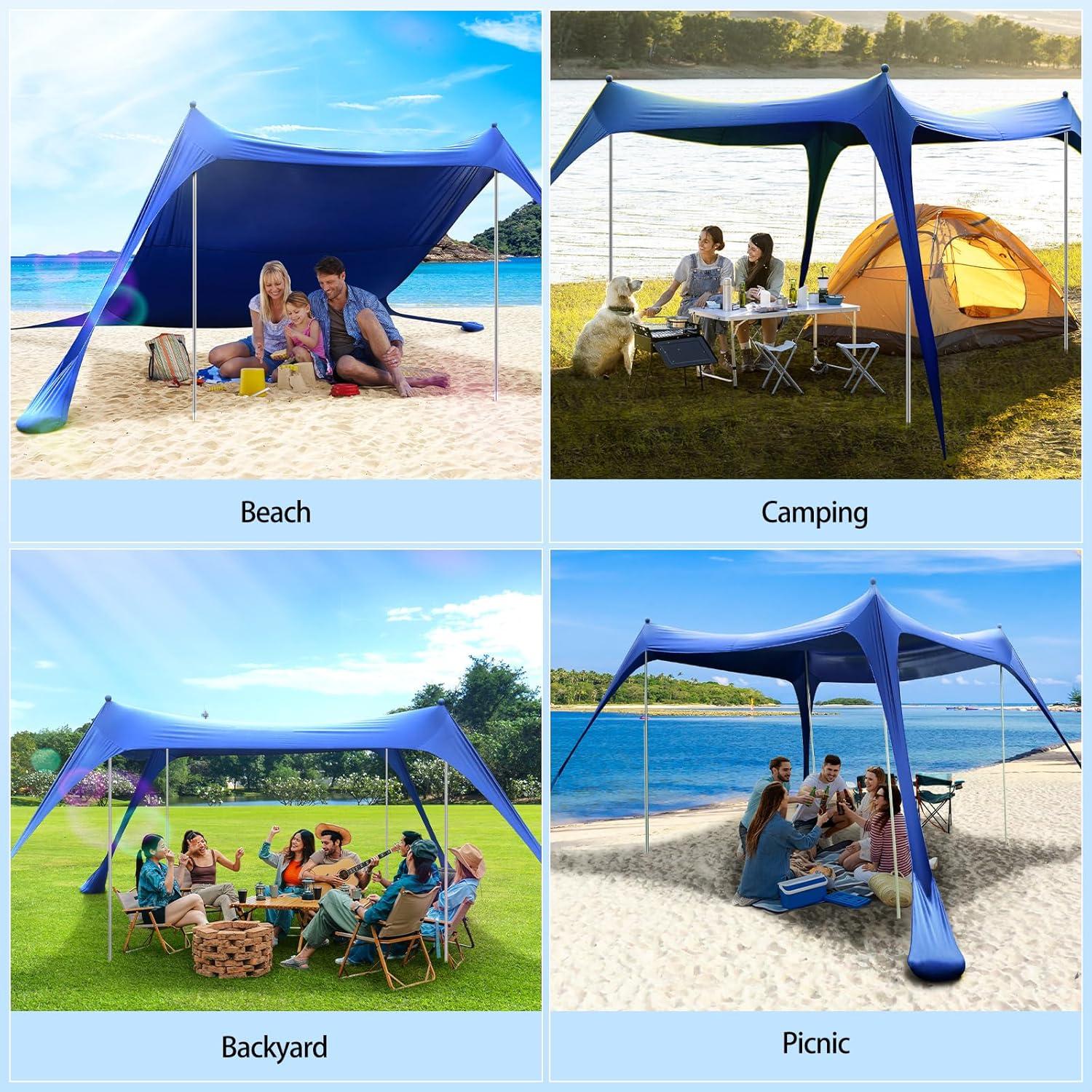 image:imageSportneer Beach Tent 10x10FT Beach Canopy Sun Shelter UPF50 with Sandbags Sand Shovels Ground Pegs amp Stability Poles Outdoor Beach Shade Canopy for Beach Camping Fishing