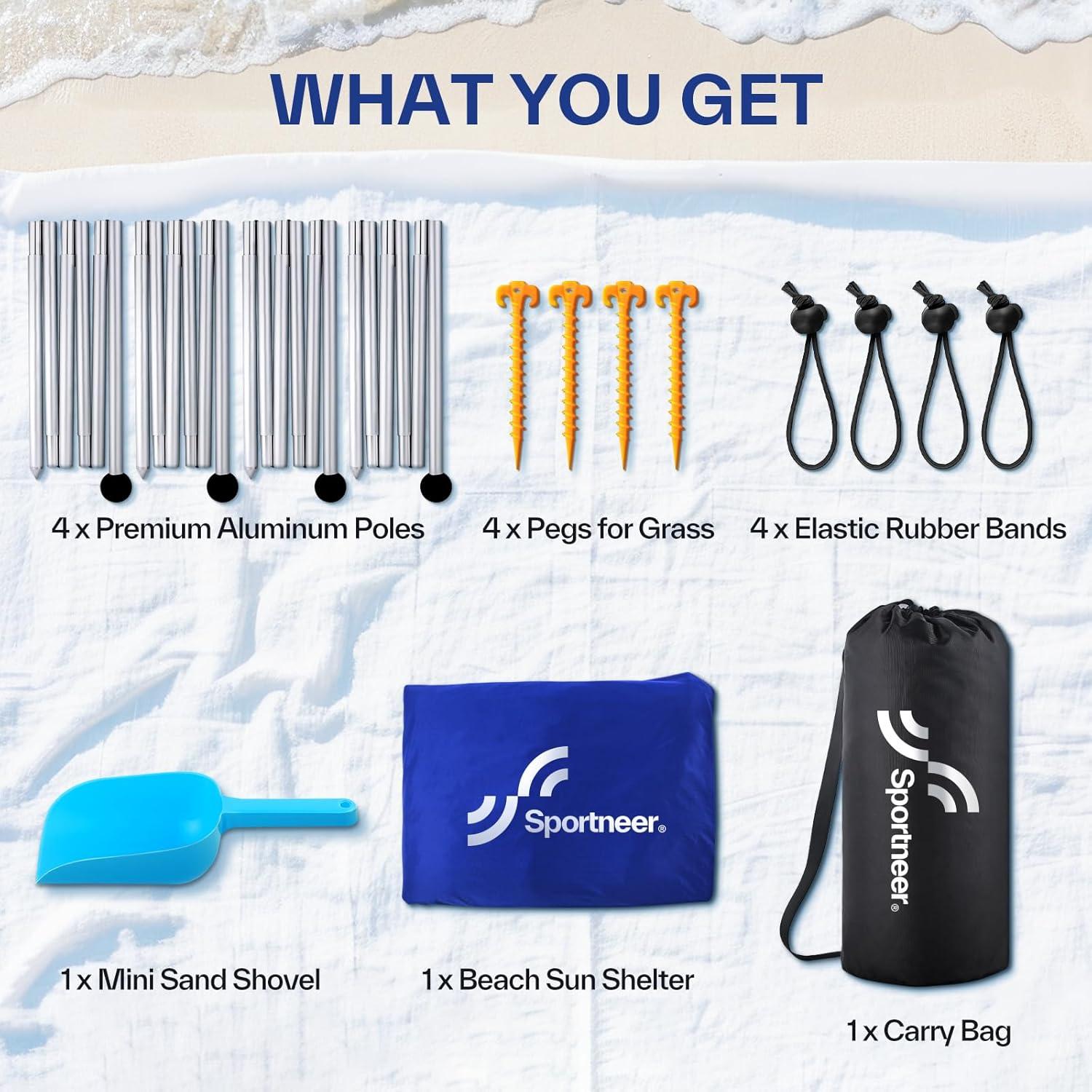 image:imageSportneer Beach Tent 10x10FT Beach Canopy Sun Shelter UPF50 with Sandbags Sand Shovels Ground Pegs amp Stability Poles Outdoor Beach Shade Canopy for Beach Camping Fishing