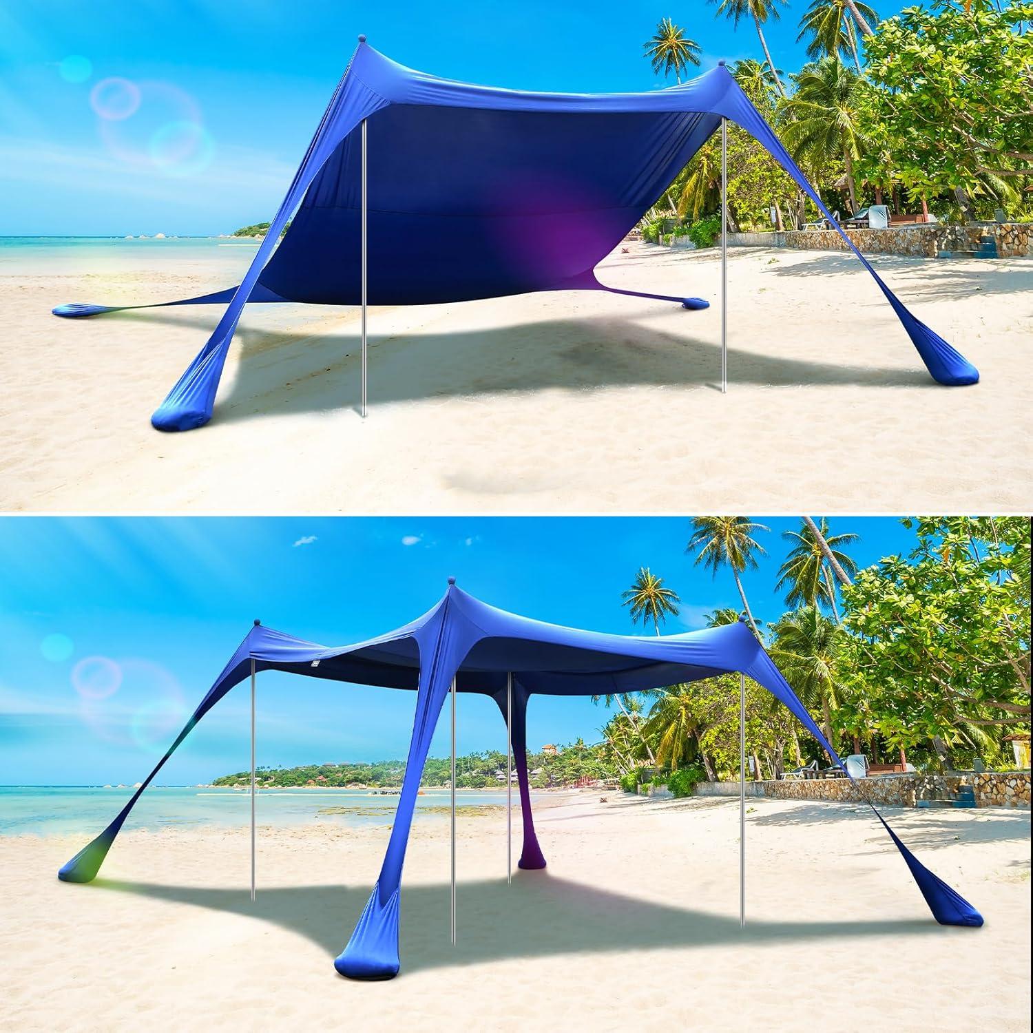 image:imageSportneer Beach Tent 10x10FT Beach Canopy Sun Shelter UPF50 with Sandbags Sand Shovels Ground Pegs amp Stability Poles Outdoor Beach Shade Canopy for Beach Camping Fishing