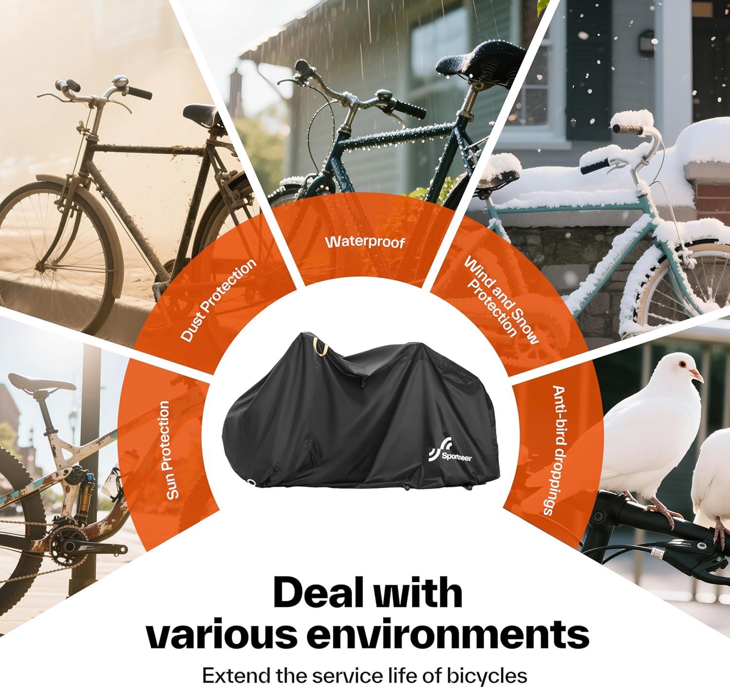 image:imageSportneer Bike Cover 190T Waterproof Outdoor Bicycle Covers for Preventing Rain Sun UV Dust Wind with Antitheft Lock Holes and Storage Bag for Mountain Road Electric BikePolyester210T