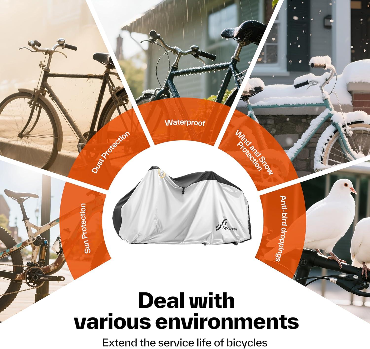 image:imageSportneer Bike Cover 190T Waterproof Outdoor Bicycle Covers for Preventing Rain Sun UV Dust Wind with Antitheft Lock Holes and Storage Bag for Mountain Road Electric Bike190TBlack and Silver