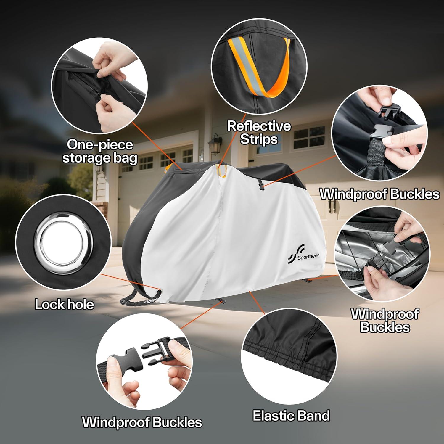 image:imageSportneer Bike Cover 190T Waterproof Outdoor Bicycle Covers for Preventing Rain Sun UV Dust Wind with Antitheft Lock Holes and Storage Bag for Mountain Road Electric Bike190TBlack and Silver