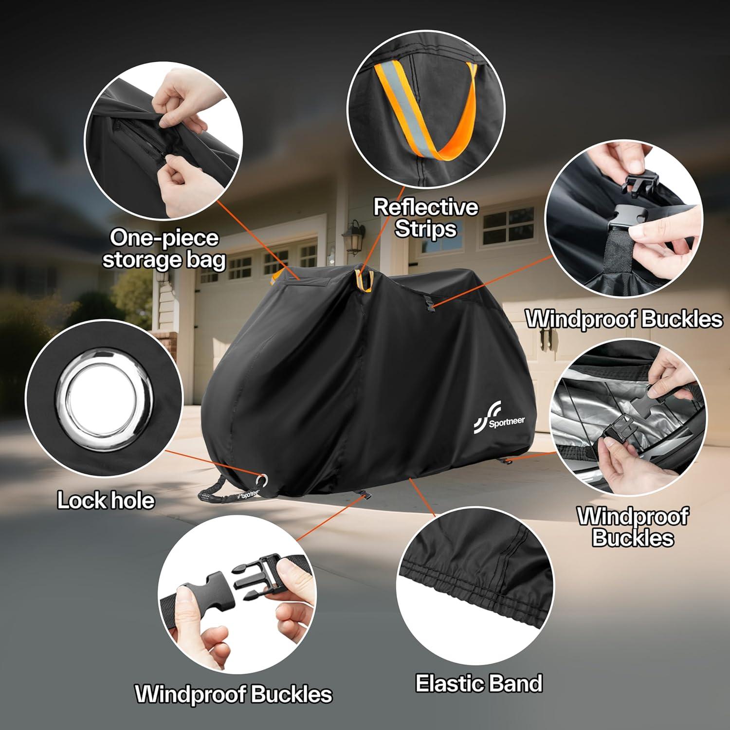 image:imageSportneer Bike Cover 190T Waterproof Outdoor Bicycle Covers for Preventing Rain Sun UV Dust Wind with Antitheft Lock Holes and Storage Bag for Mountain Road Electric BikePolyester210T