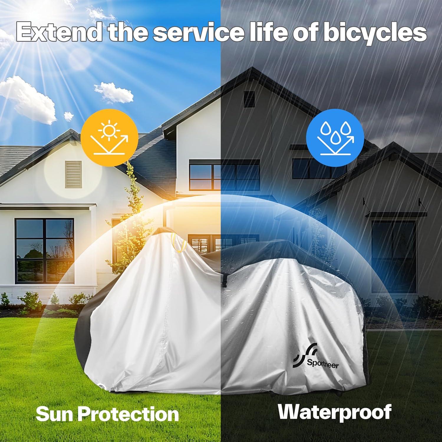 image:imageSportneer Bike Cover 190T Waterproof Outdoor Bicycle Covers for Preventing Rain Sun UV Dust Wind with Antitheft Lock Holes and Storage Bag for Mountain Road Electric Bike190TBlack and Silver