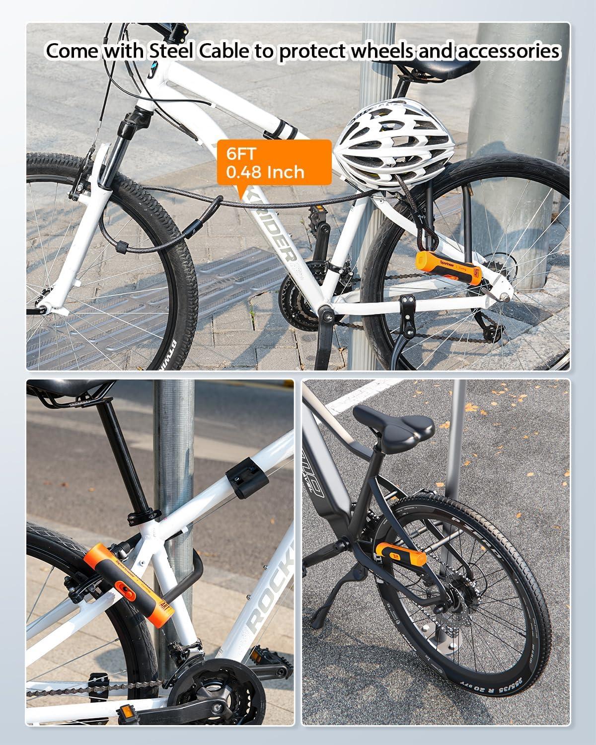 image:imageSportneer Bike Lock 18mm Shackle Heavy Duty Anti Theft Bike U Locks with 6ft Security Steel Cable Bicycle ULocks with Keys amp Sturdy Mounting Bracket for Road Mountain Electric amp Folding Bike