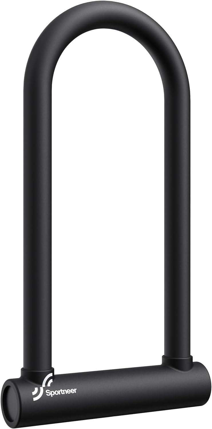 image:imageSportneer Bike Lock Heavy Duty Bike U Lock with 6ft Security Steel Cable 18mm Shackle Bicycle ULocks with Keys and Sturdy Mounting Bracket for Road Mountain Bike Bicycle Size 115x625Black